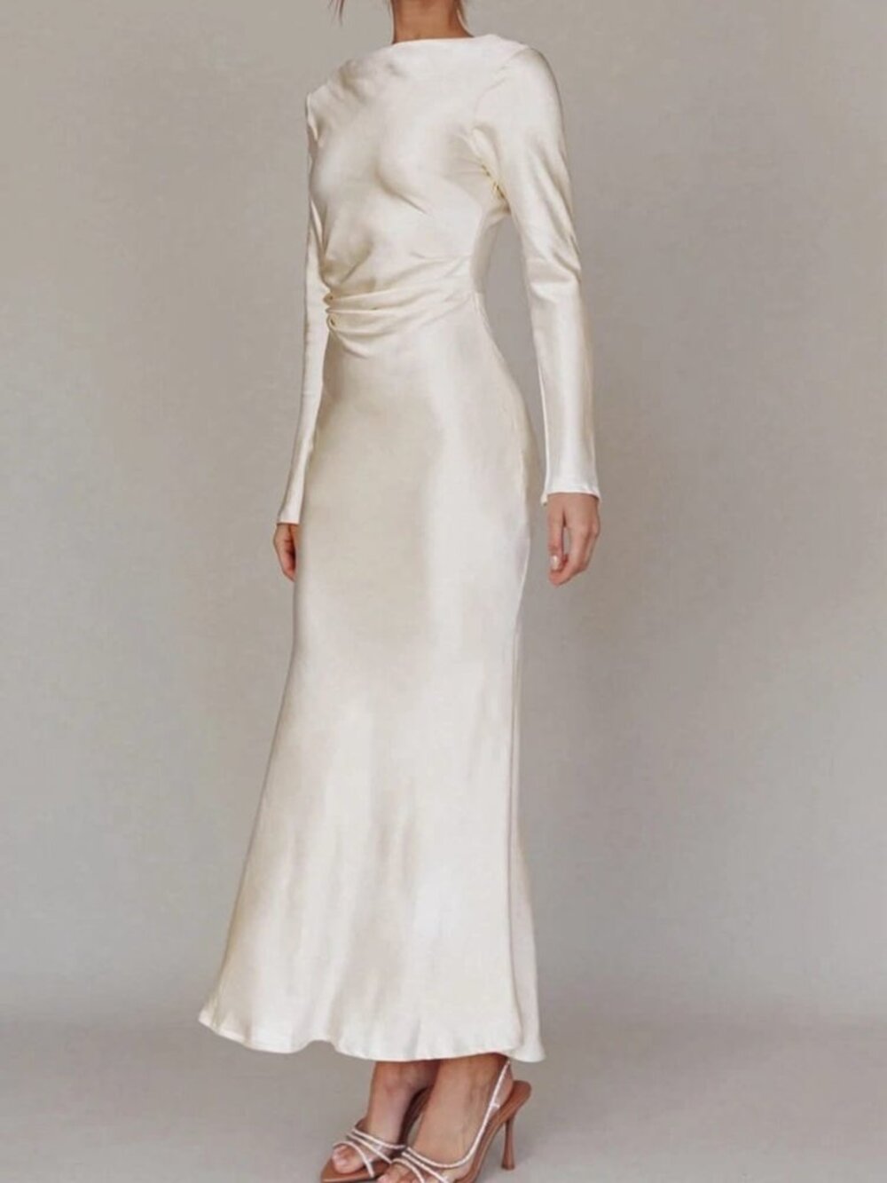 New Selfie Leslie Loveland Cowl Back Midi Dress Oyster Size XXS
